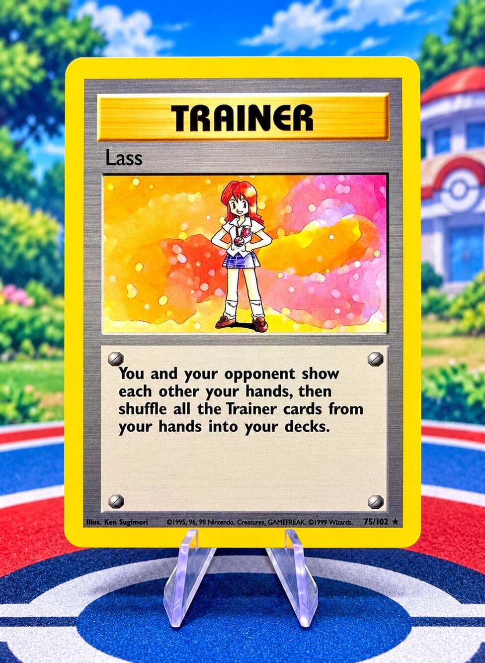 SHADOWLESS Lass Base Set 75/102 Unlimited Pokemon Trainer Card 99 Vintage RARE